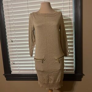 Michael Kors Gold Long Sleeve Dress with Zipper Details